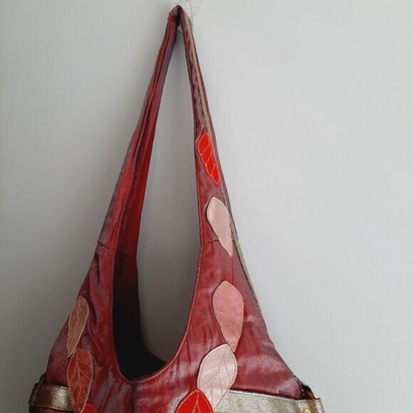 LOOP Boho Crossbody Hobo Leaf Applique Purse Shoulder Bag Mauve - Picture 3 of 15